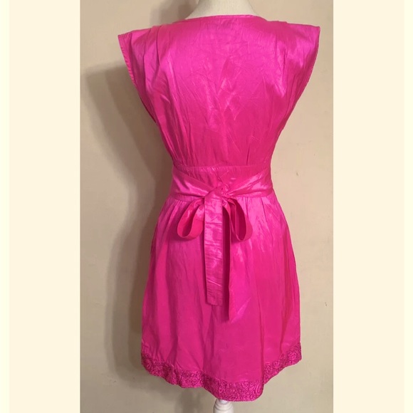 Calypso St Barth Pink Silk Dress Size XS Tie Waist Embroidered Vneck - Picture 6 of 7